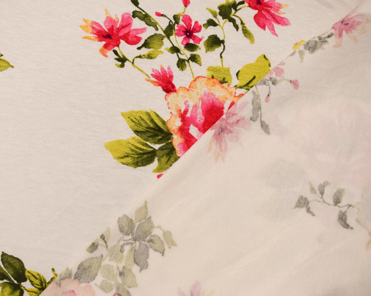Ivory-Pink-Multi Rayon Modal Floral Printed Stretch Spandex Jersey Knit Fabric By the Yard