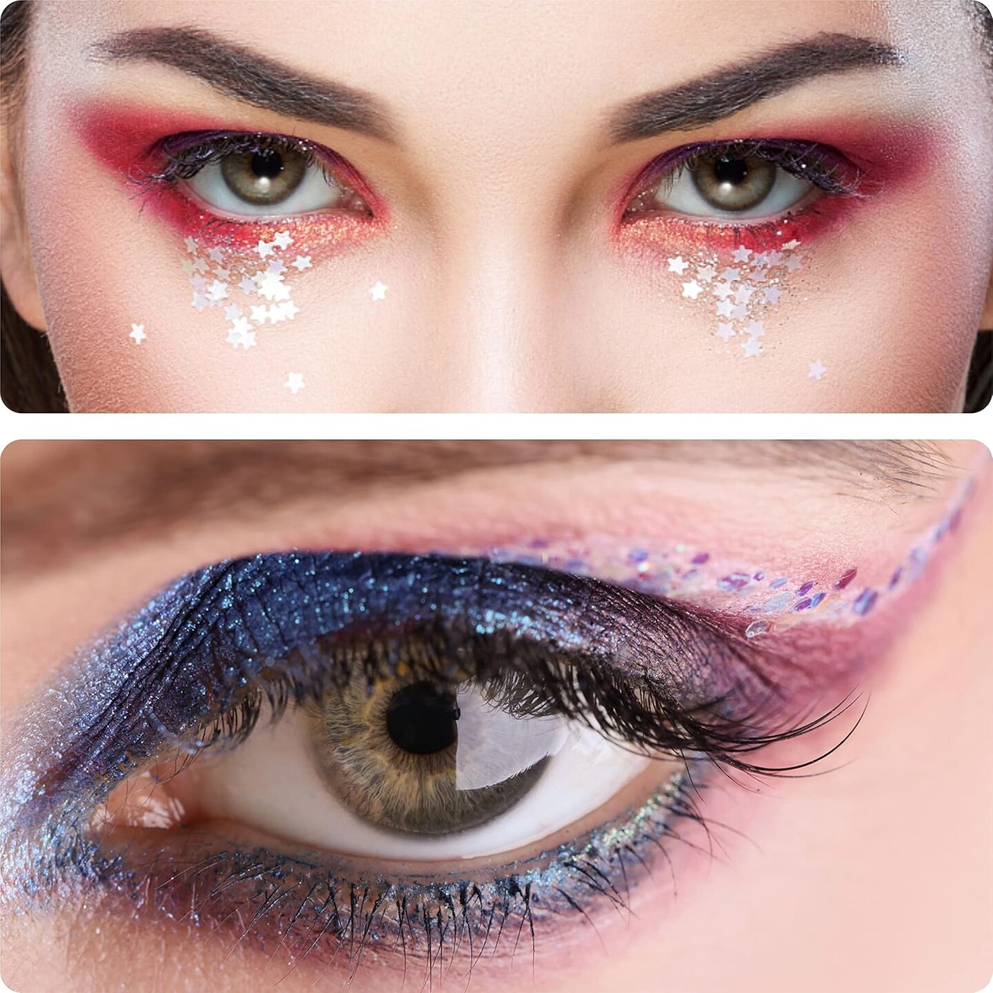 Face Jewels 6 Sheets + 10g Chunky Glitter – Stick-On Face Gems, Rhinestones & Crystals for Eyes, Face, Body | Festival, Rave, Cosplay, Party Makeup Accessories (Purple Glitter)