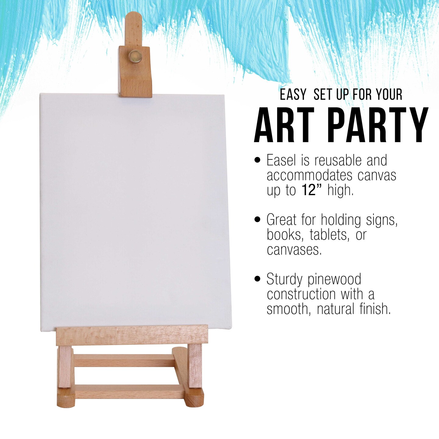 16&#x22; Mini Tabletop Wooden H-Frame Studio Easel (Pack of 12) - Artists Adjustable Beechwood Painting and Display Easel, Holds Up To 12&#x22; Canvas, Holder