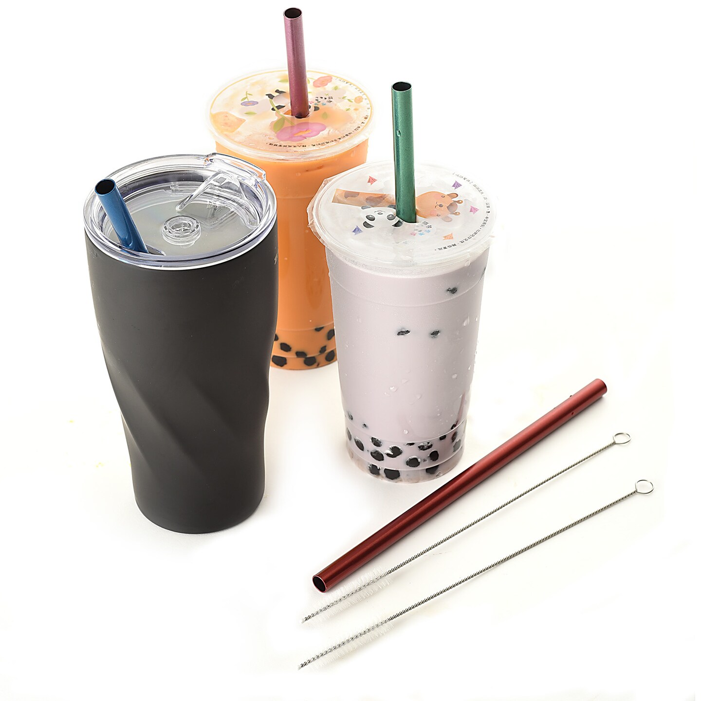 Norpro 8.625-Inch Metallic Smoothie Drinking Straws with Cleaning Brushes, Set of 4