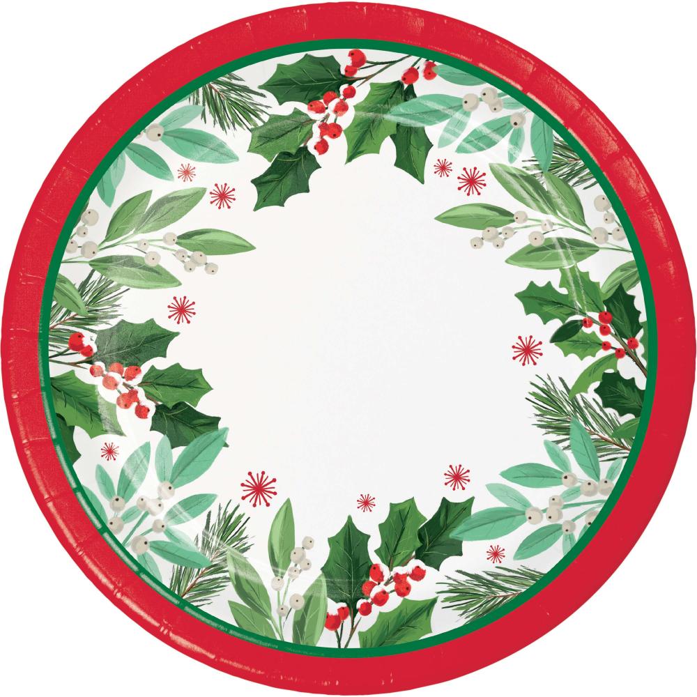 Bulk Pack of 16 Holly Jolly Christmas Dinner Plates