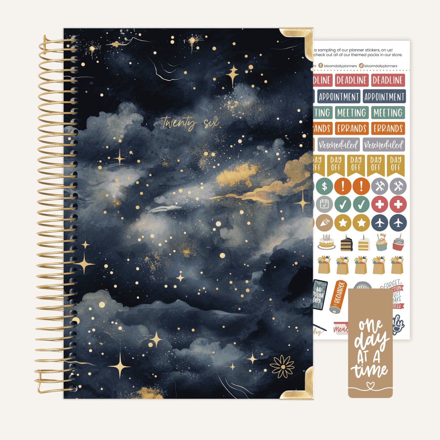 bloom daily planners 2026 Hard Cover Weekly &#x26; Monthly Planner, 5.5&#x22; x 8.25&#x22;, Midnight Sky