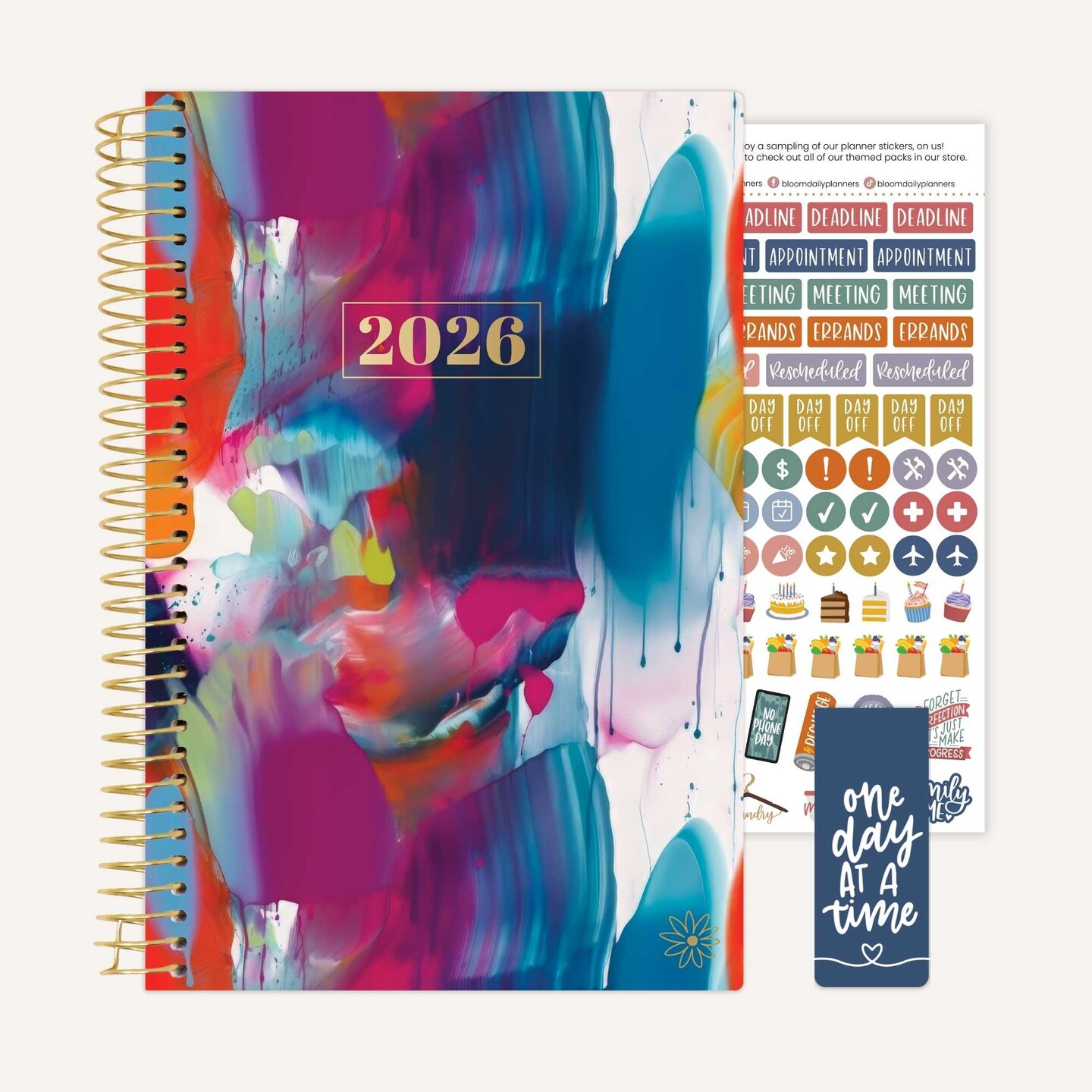 bloom daily planners 2026 Soft Cover Weekly &#x26; Monthly Planner, 5.5&#x22; x 8.25&#x22;, Brilliant Brushstrokes