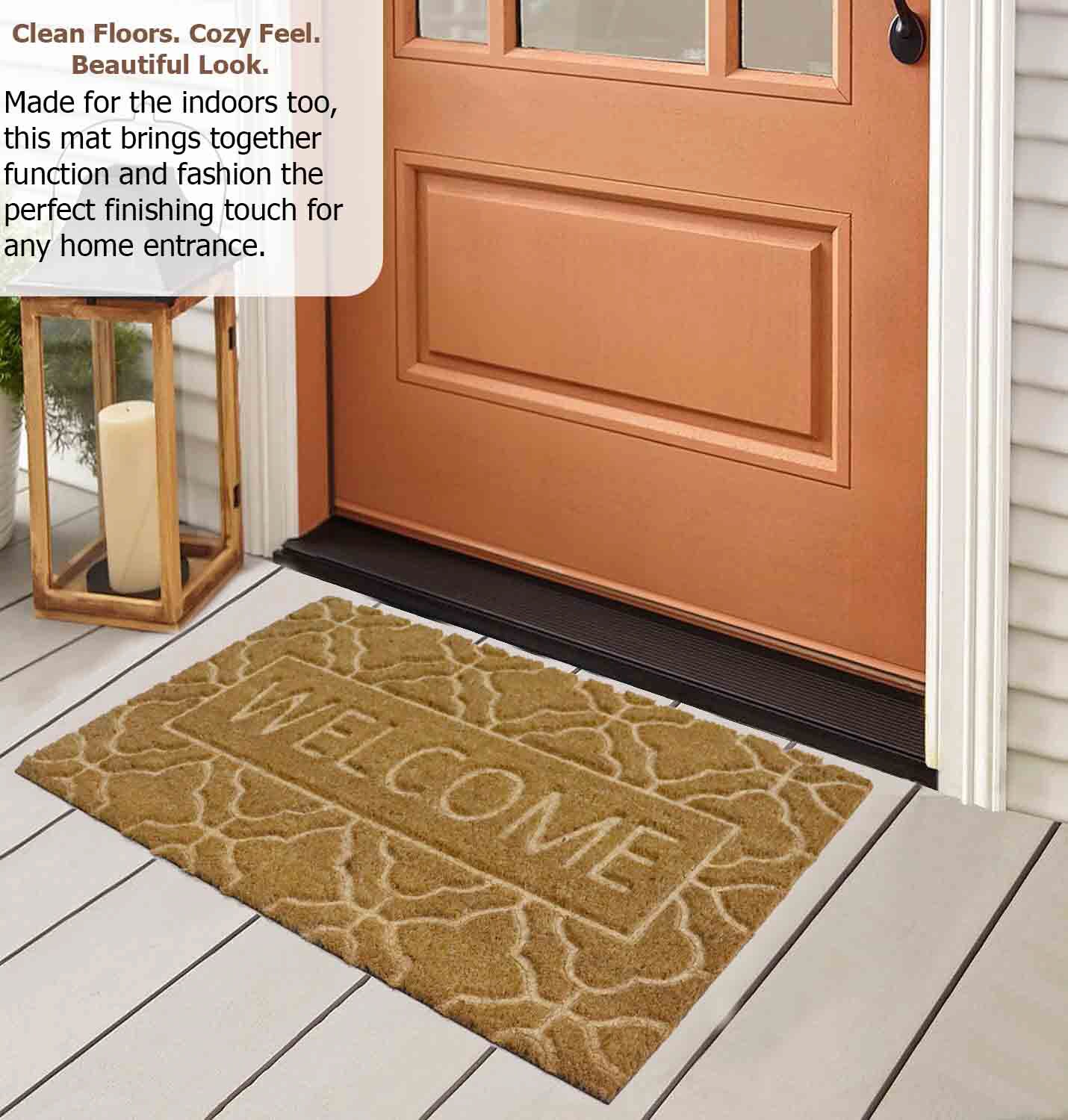 Gardenised Heavy Duty Coco Coir Doormat Non Slip PVC Baking Embossed Welcome Design Natural Coconut Fiber Floor Mat for Front Door Porch Patio Entryway Garage Mudroom & Outdoor Use 18x30"