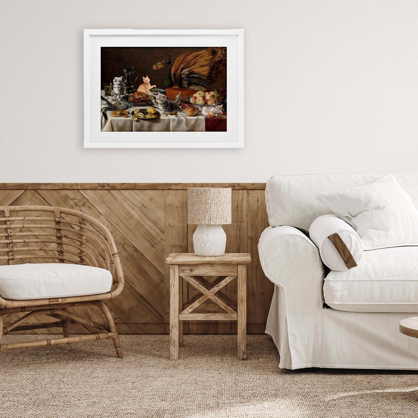 Stupell Industries Kittens on Still Life Feast Framed Print Under Glass, design by Masters Redux