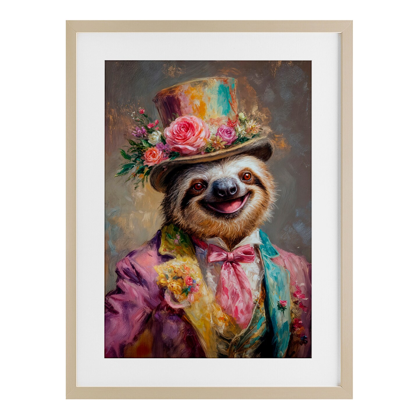 Stupell Industries Victorian Sloth Portrait Framed Print Under Glass, design by Wumples