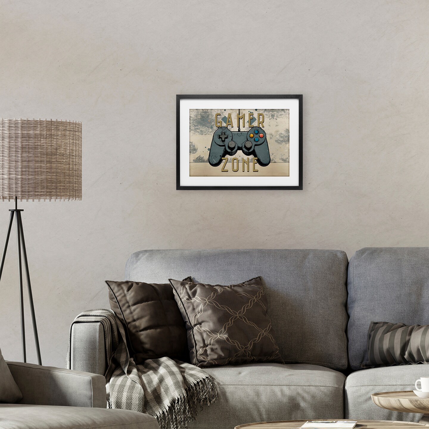 Stupell Industries Gamer Zone with Abstract Background Framed Print Under Glass, design by Kim Allen