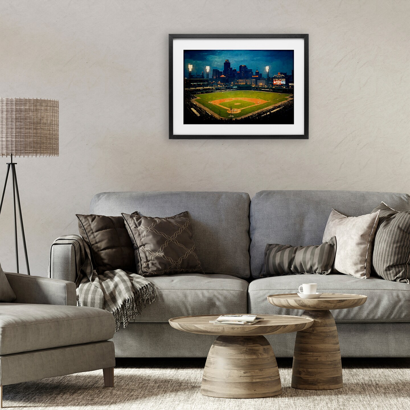 Stupell Industries Baseball Stadium at Night Framed Print Under Glass, design by Arlington Prints