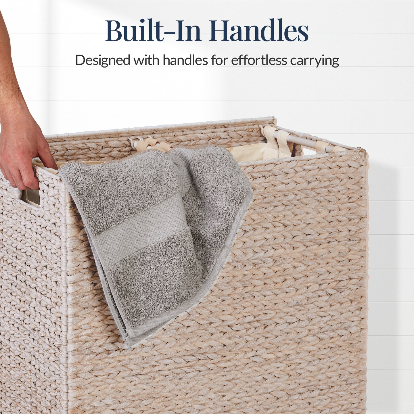 Best Choice Products Large Natural Water Hyacinth Double Laundry Hamper Basket w/ 2 Liner Bags, Handles