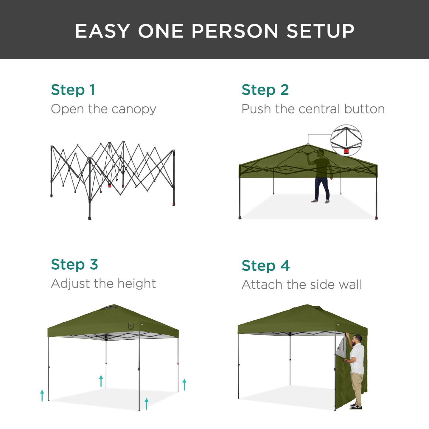 Best Choice Products 10x10ft Easy Setup Pop Up Canopy, Portable Tent w/ Side Wall, 1-Button Push, Case