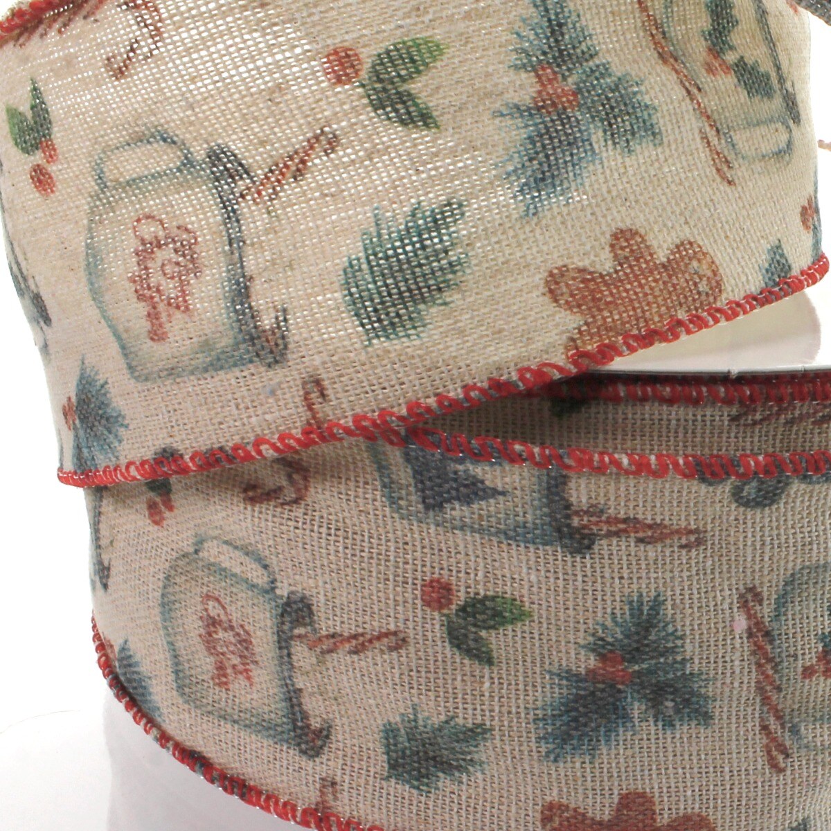 2 1/2" Wired Ribbon Christmas Cocoa and Gingerbread Burlap 25 Yards