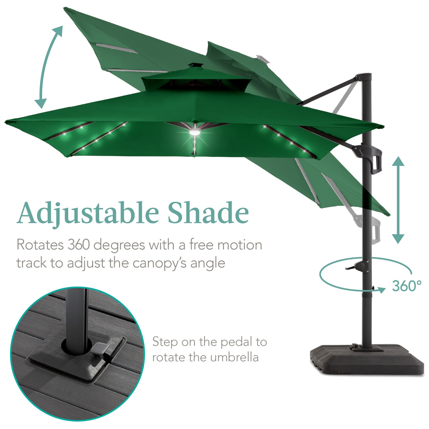 Best Choice Products 10x10ft 2-Tier Square Outdoor Solar LED Cantilever Patio Umbrella w/ Base Included
