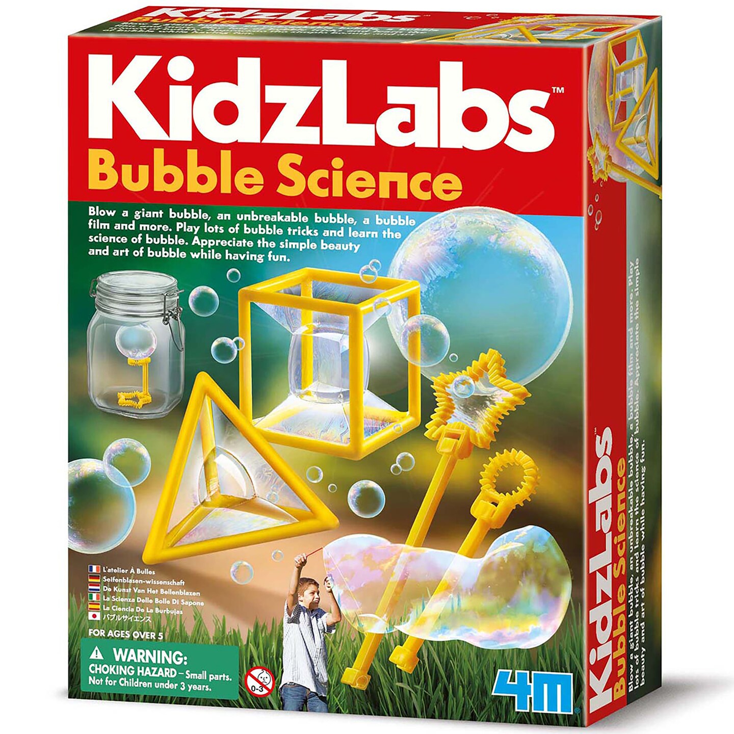 4M: KidzLabs - Bubble Science - DIY Experiment Kit, Create Solutions, Giant Unbreakable Bubbles, Perform Tricks, Shaped Wands-Tools, STEM Play Kids 5+