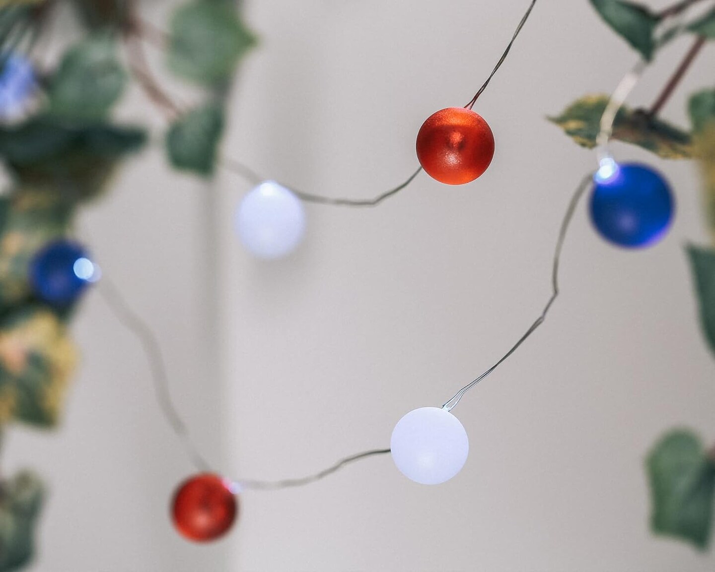 Memorial Light 4th of July Decorations 10 FT 40 LED Ball Lights with Remote Red White and Blue Lights Ideal Indoor and Outdoor Patriotic Decorations