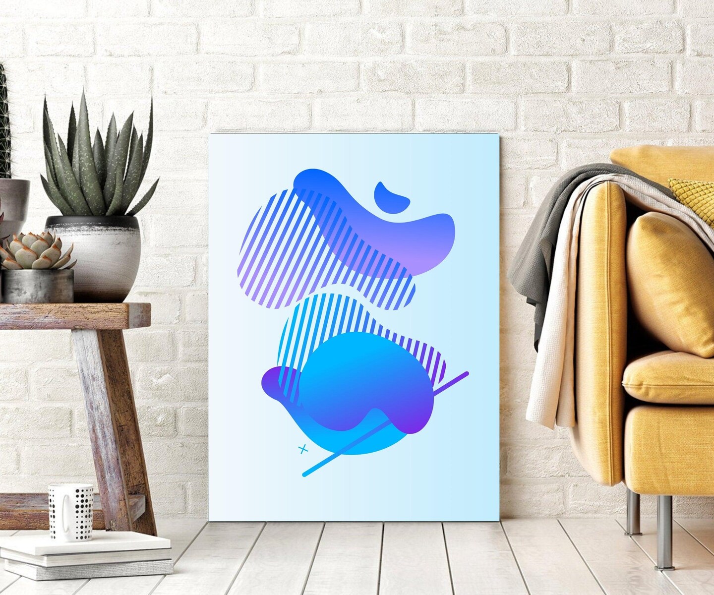 Abstract Artwork Blue Color Wall Decor P Framed Canvas Artwork