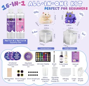 Large Dragon &#x26; Hamster DIY Squishy Making Kit - All-in-One Craft Set with Reusable Silicone Molds, Vibrant Pigments, Flocking Powder - Fun Stress Relief Gift for Teens &#x26; Adults