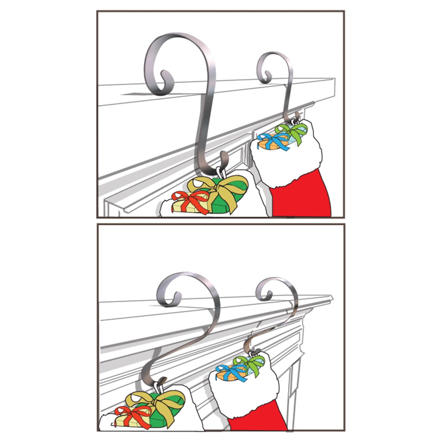 Haute Decor Stocking Scrolls Stocking Hanger - 2 Pack Holly Embossed (Pewter) - Hang Christmas Stockings from mantels of All Shapes and Sizes
