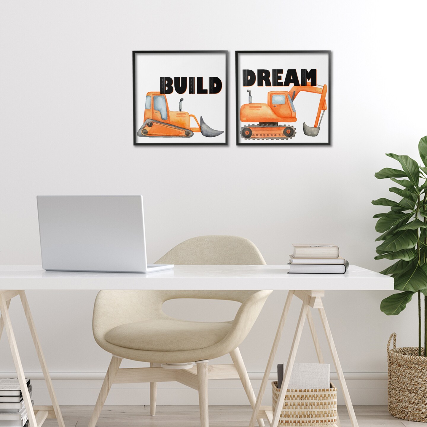 Stupell Industries Build & Dream Construction Vehicles 2pc Framed Giclee Set, design by Kim Allen