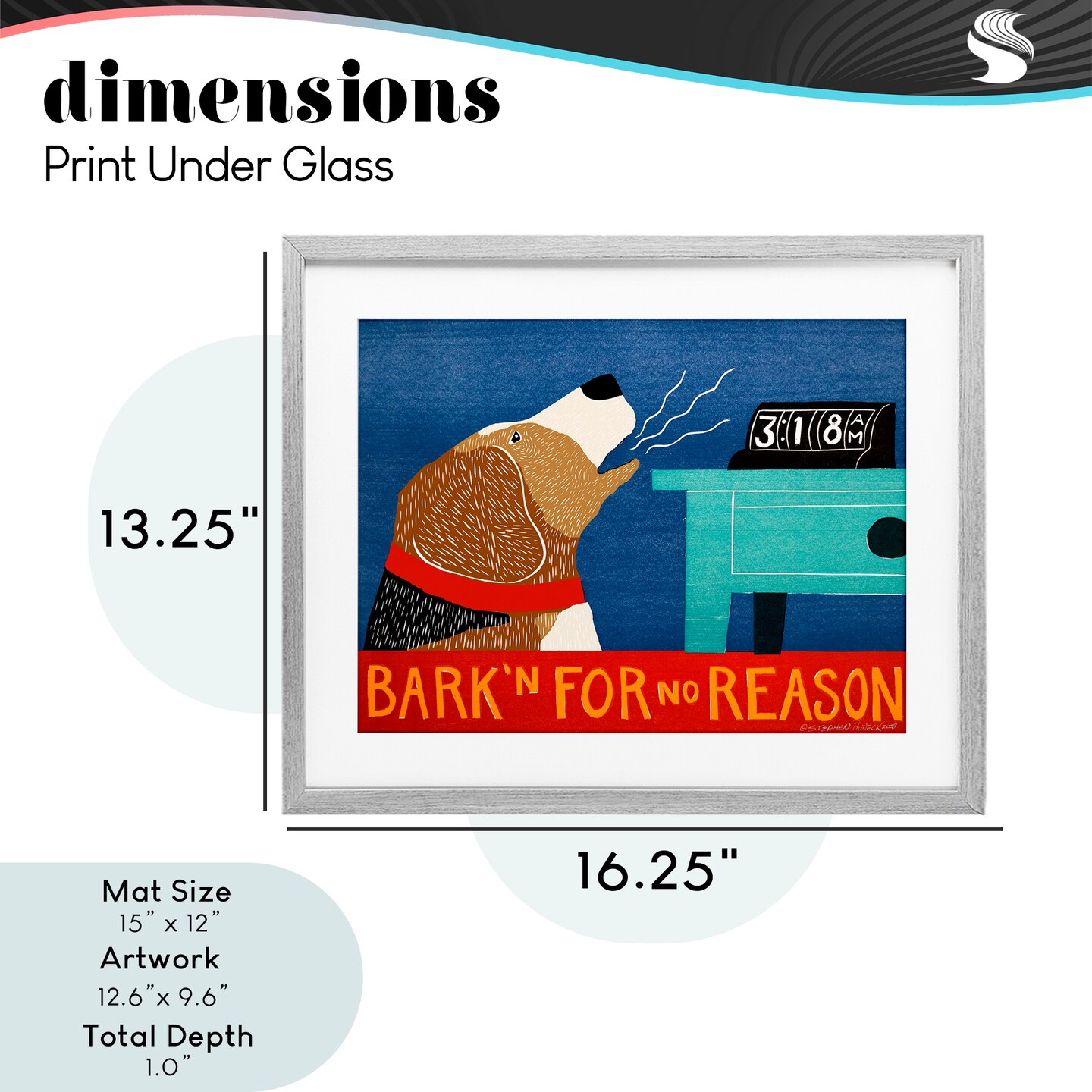 Stupell Industries Bark'n For No Reason Framed Print Under Glass, design by Stephen Huneck