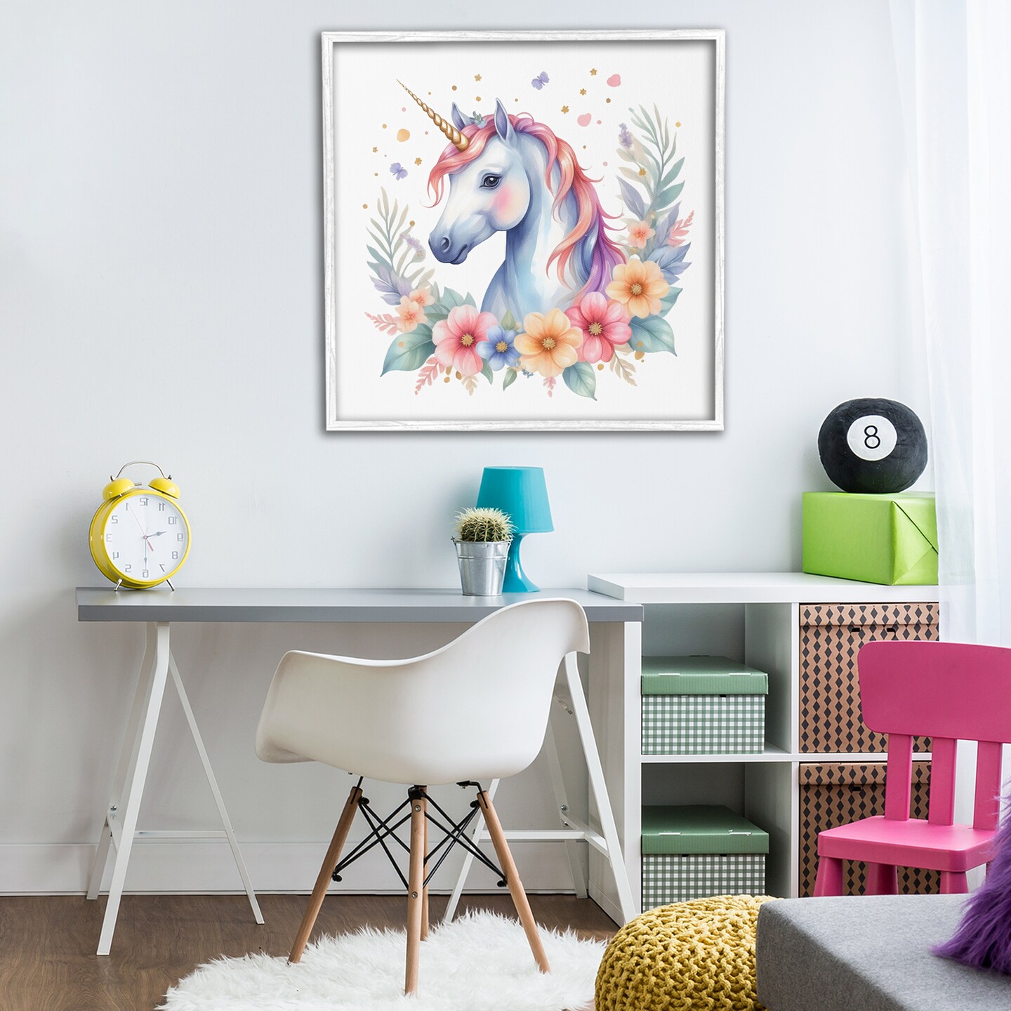 Stupell Industries Colorful Unicorn with Flowers Framed Giclee, design by Creative Studio