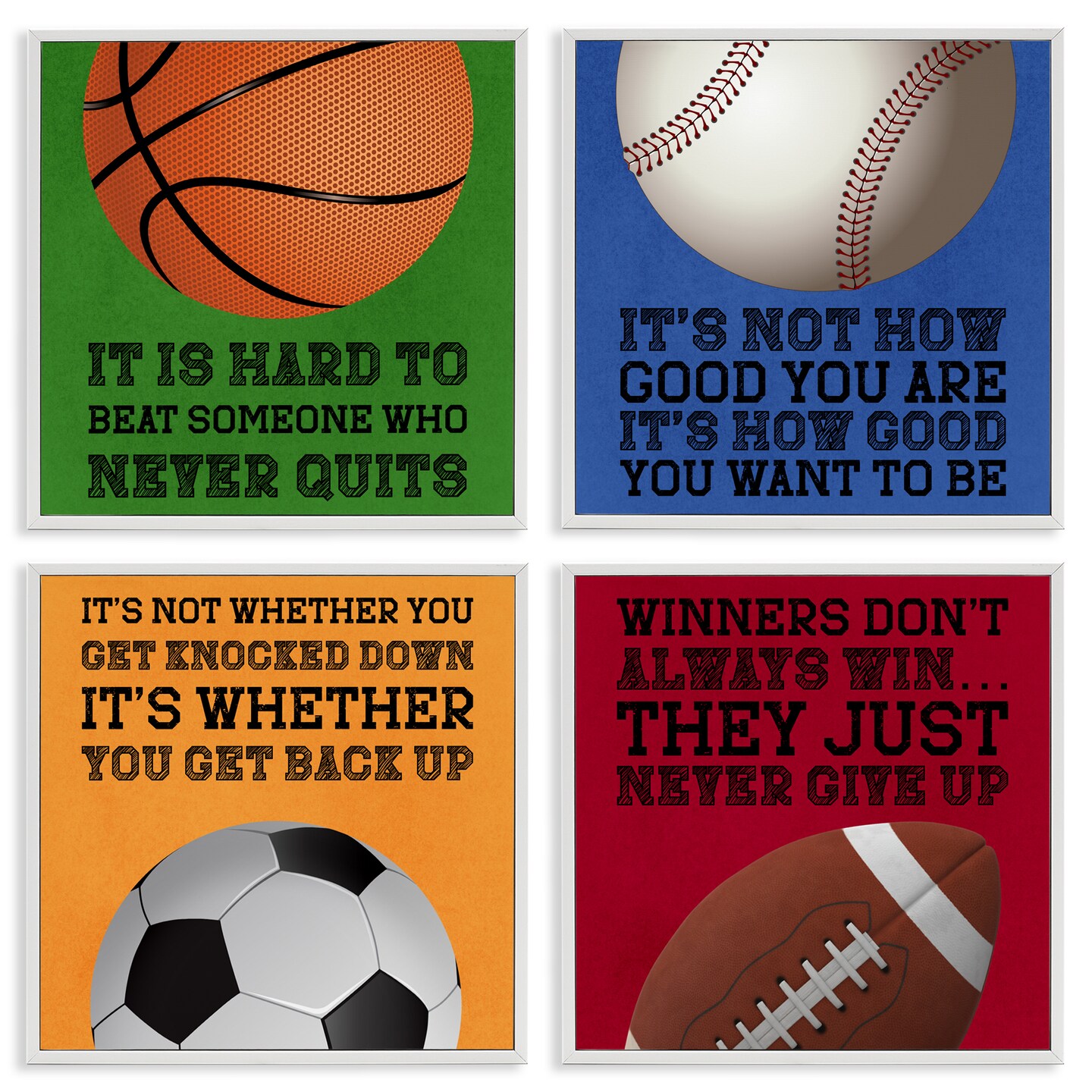 Stupell Industries Motivational Sports Determination 4pc Framed Giclee Set, design by Marcus Prime
