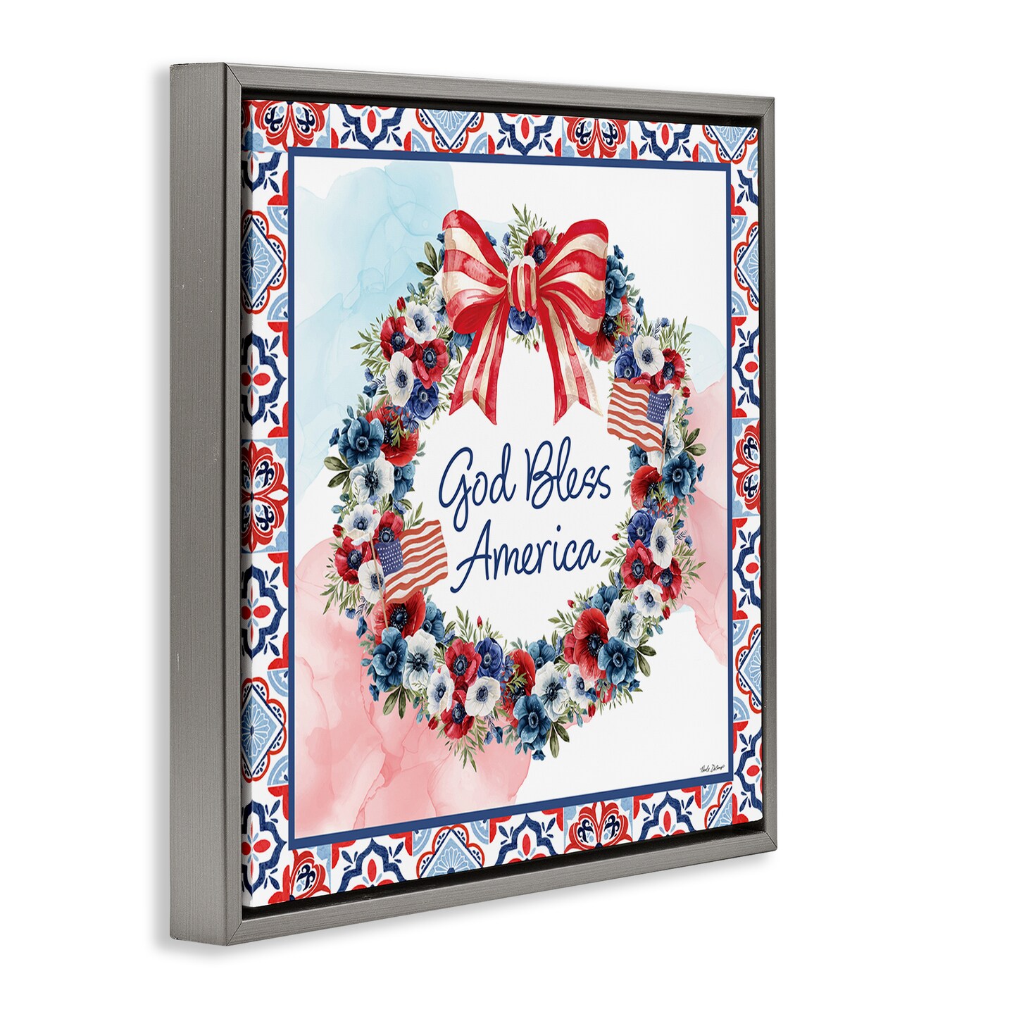 Stupell Industries God Bless America Wreath Floating Frame, design by Nicole DeCamp