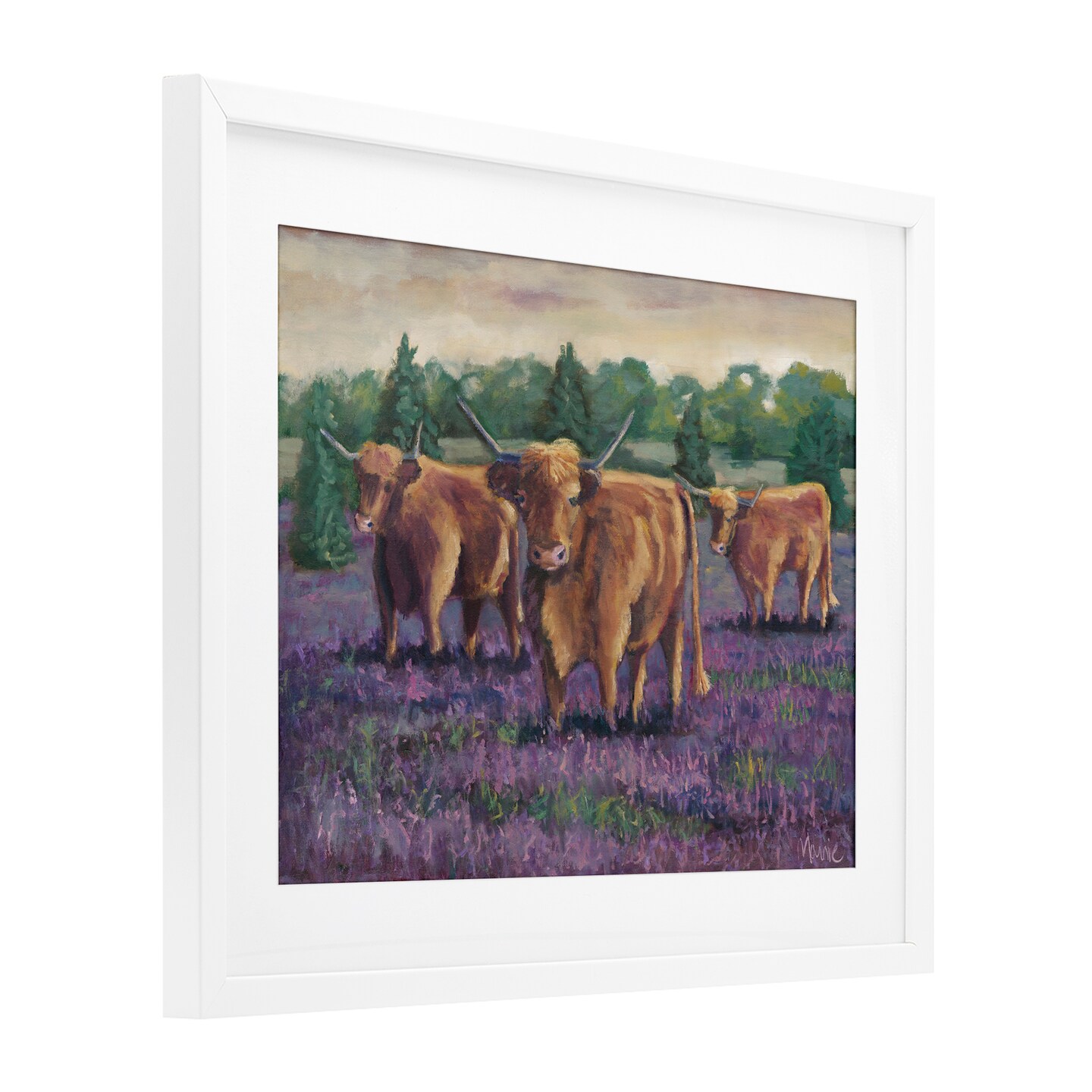 Stupell Industries Purple Fields & Cows Framed Print Under Glass, design by Marnie Bourque