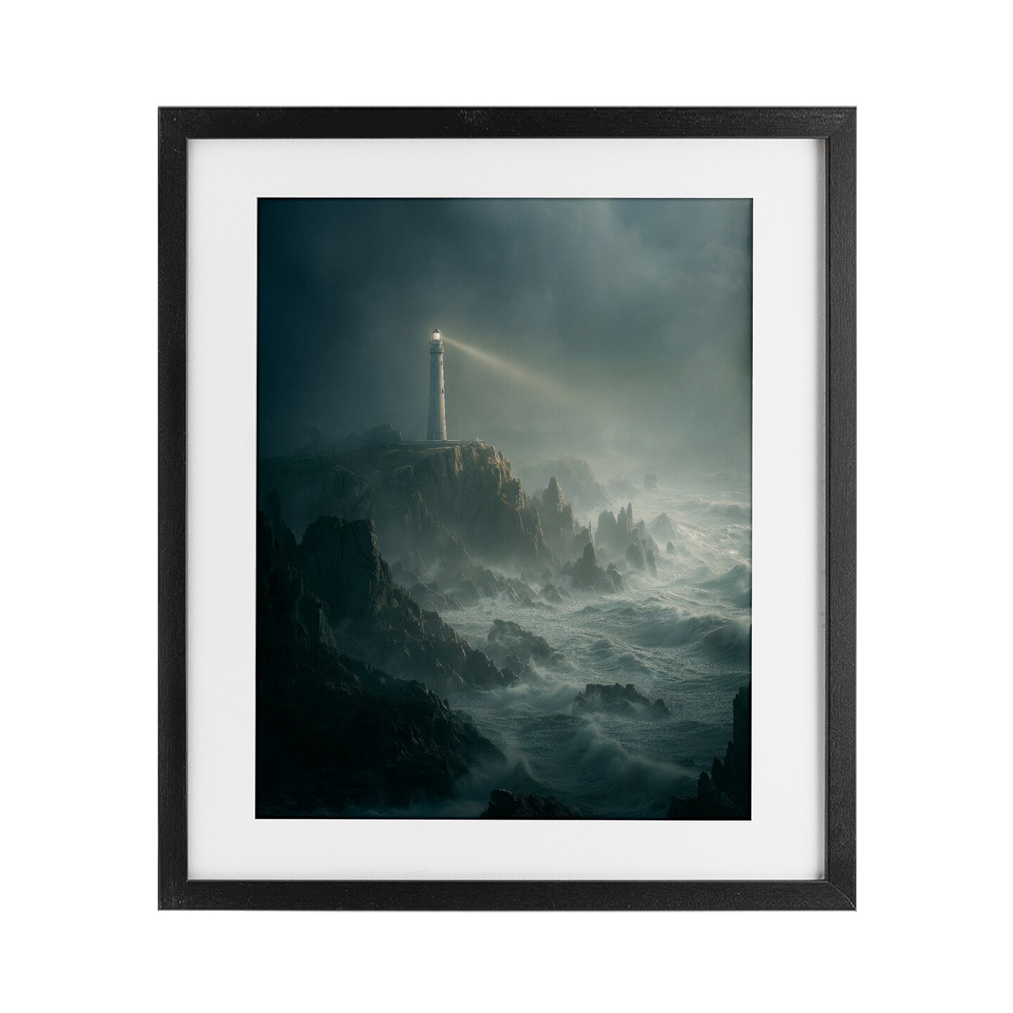 Stupell Industries Lighthouse and Stormy Cliff Framed Print Under Glass, design by Ziwei Li