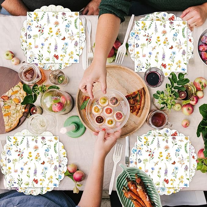 75PCS Wildflower Plates and Napkins Party Supplies,Disposable Scalloped Spring Floral Baby Shower Paper Plates Napkins Tableware Set for Birthday Wedding Tea Garden Party Decor Serves 25