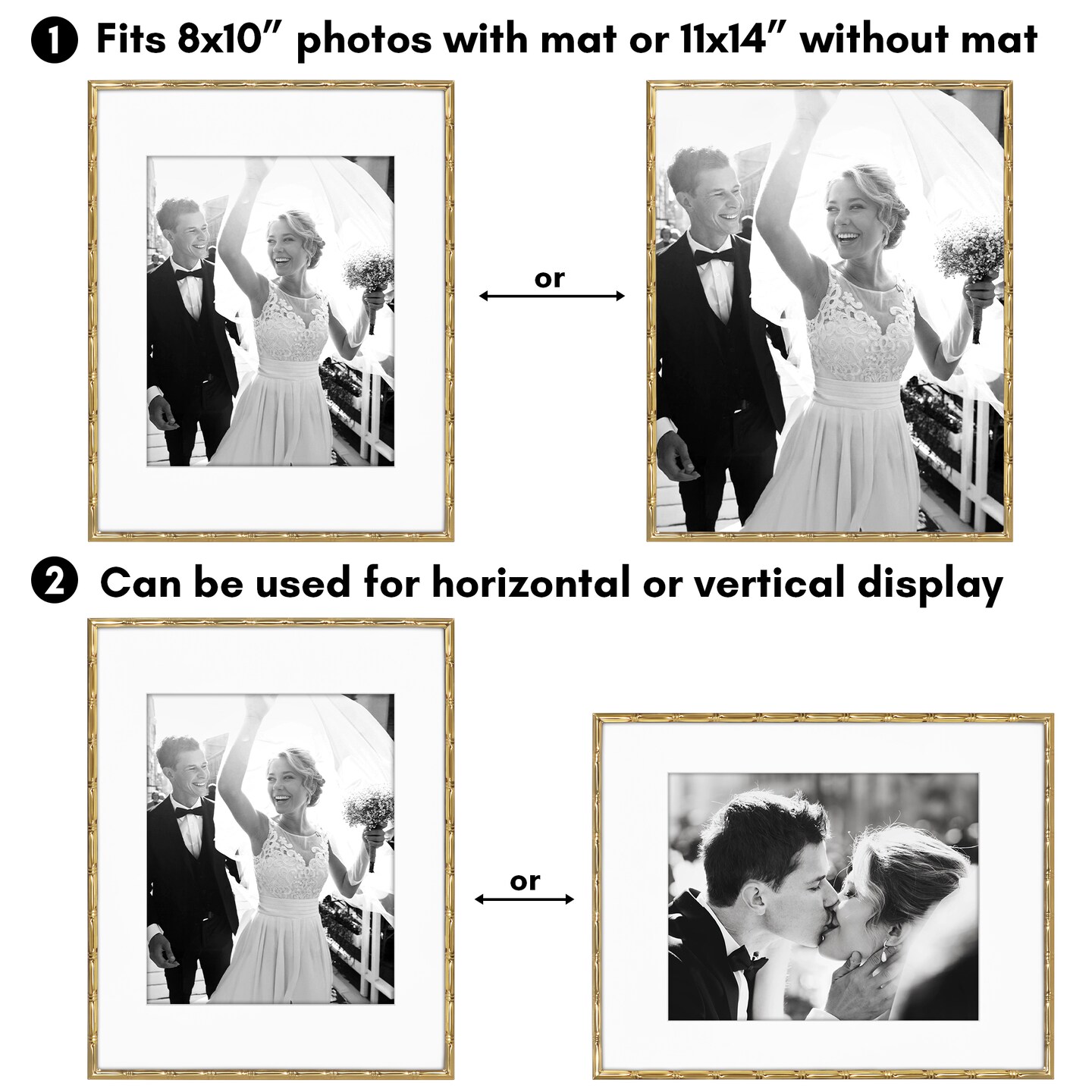 Americanflat Picture Frame with Bamboo-Style Molding - Bamboo Frame with Shatter-Resistant Glass and Mat - Elegant Gallery Style Frames for Tabletop or Wall Display