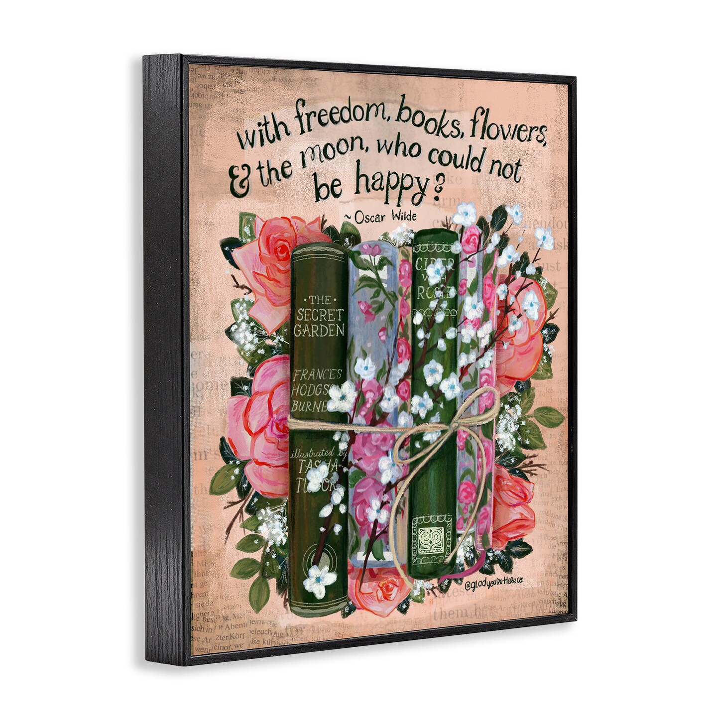 Stupell Industries Bookish Quote with Florals Framed Giclee, design by Glad You're Here Co.