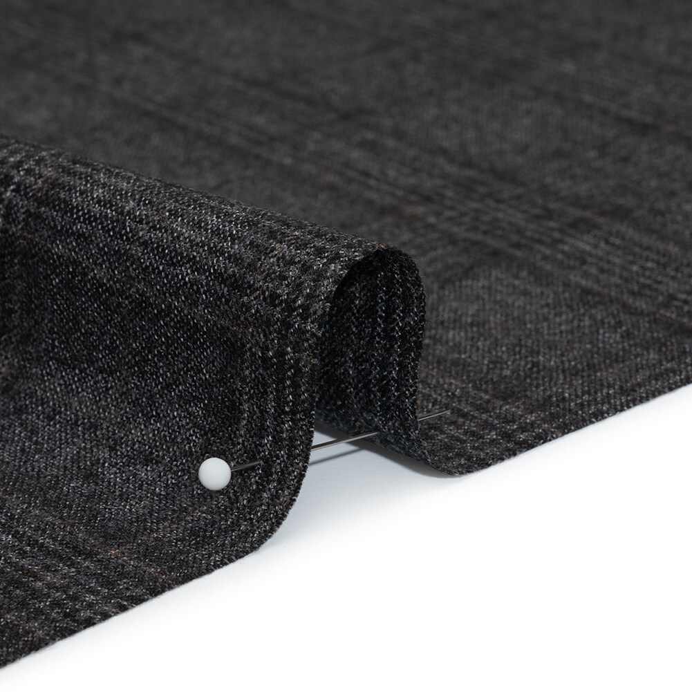1 Yard Super 130 Wool Suiting Charcoal Black and Brown Plaid Fabric 60 inch Width
