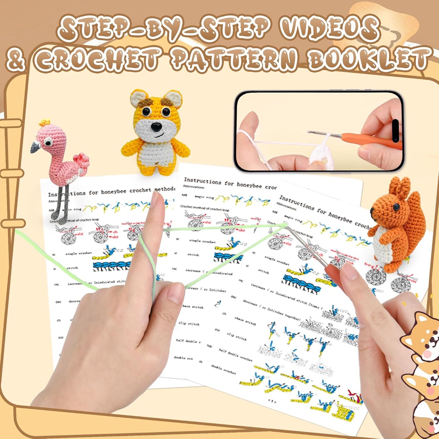 6-Piece Beginner Crochet Kit for Adults – DIY Animal Amigurumi Kits with Step-by-Step Video Tutorials, Yarn, Crochet Hooks, and Perfect Gift for Craft Lovers