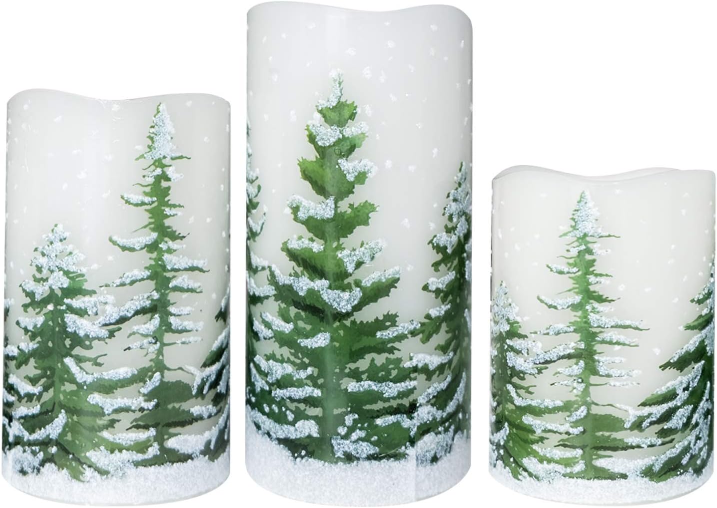 Flickering Flameless Pillar Candles Warm Light Christmas Set of 3(D3 x H4/5/6 Inch)