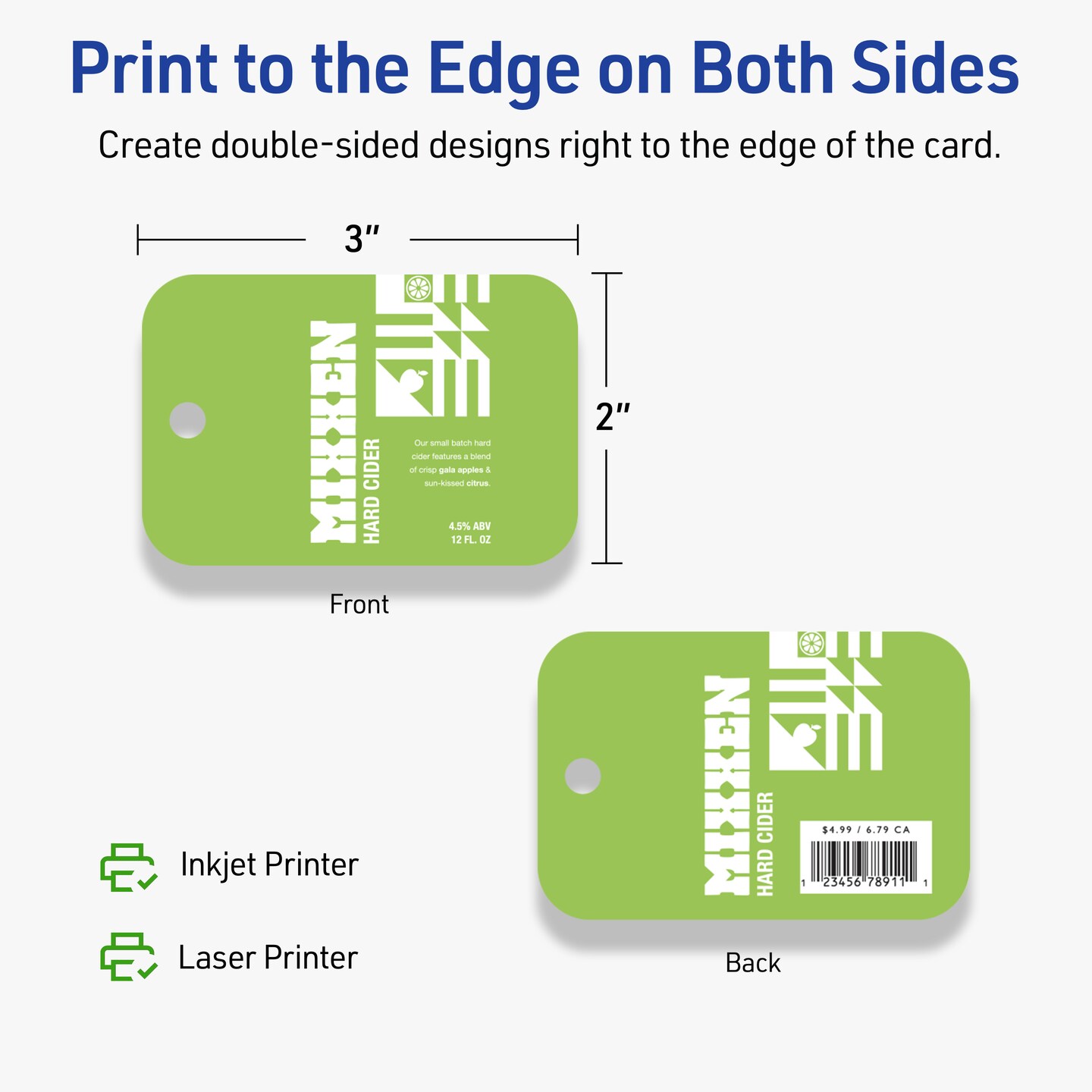 2&#x22; x 3&#x22; Rectangle Rounded Corners, Matte White Printable Tags