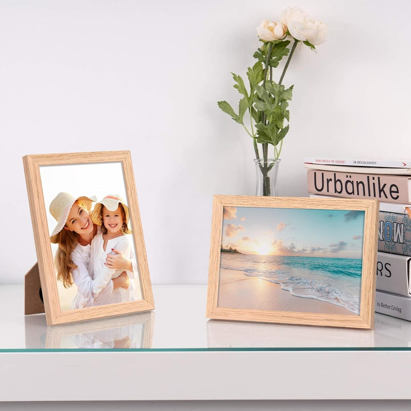 Set of 4 - 5x7 Picture Frame Made of Solid OAK Wood Covered by Real Glass(Natural Wood Color)6"L x 5"W