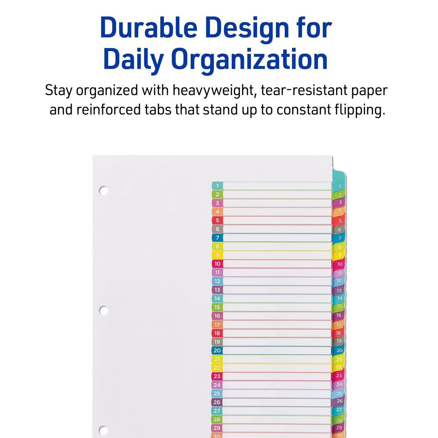Avery 1-31 Dividers for 3 Ring Binders, 31 Tabs per Set, Customizable Table of Contents, Multicolor Arched Tabs (11846)
