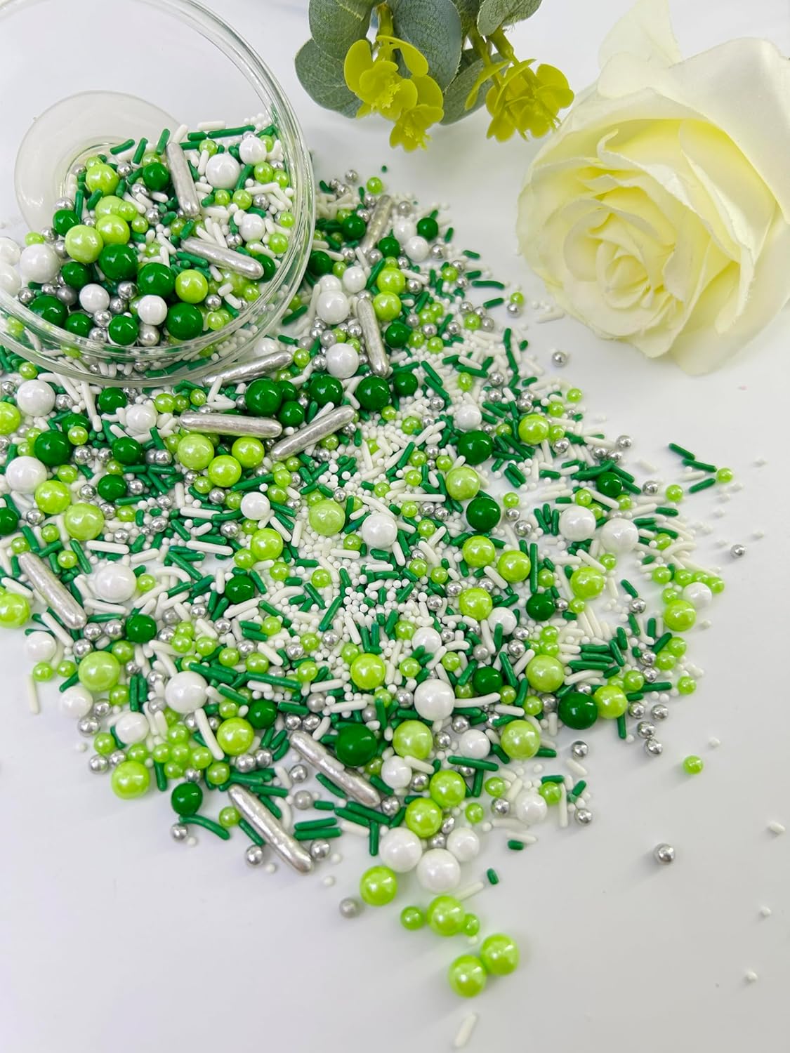 Green White Pearl Sprinkles for Cake Decorating, Cupcake Toppers(Green white)