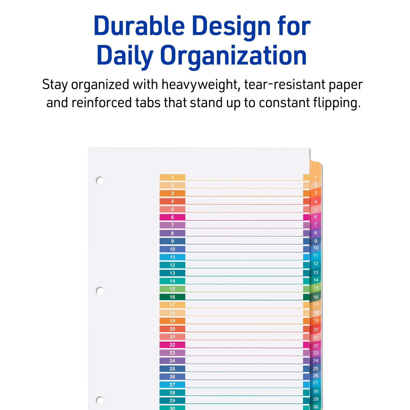 Avery 1-31 Dividers for 3 Ring Binders, 31 Tabs per Set, Customizable Table of Contents, Multicolor Tabs (6 Sets of 11831)