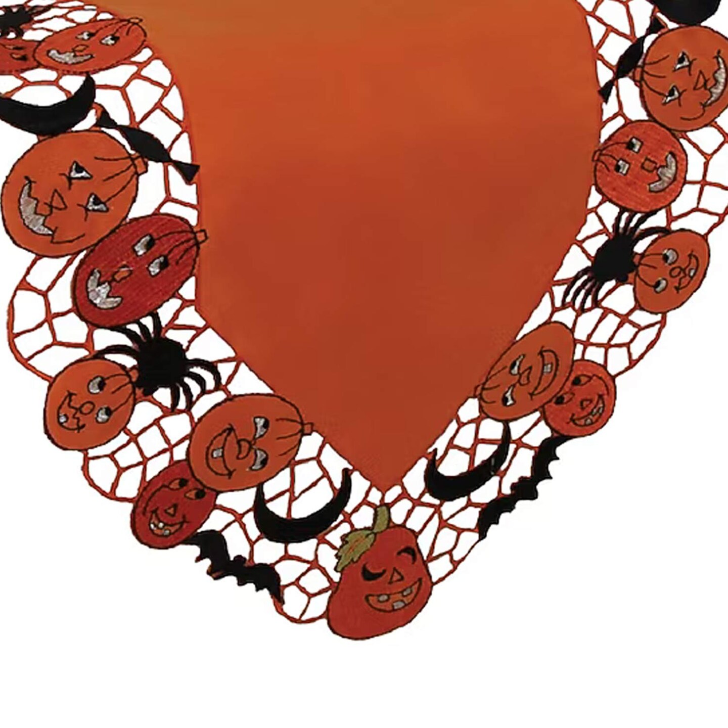 70 Inches Orange Embroidered Jack-O-Lantern Halloween Table Runner