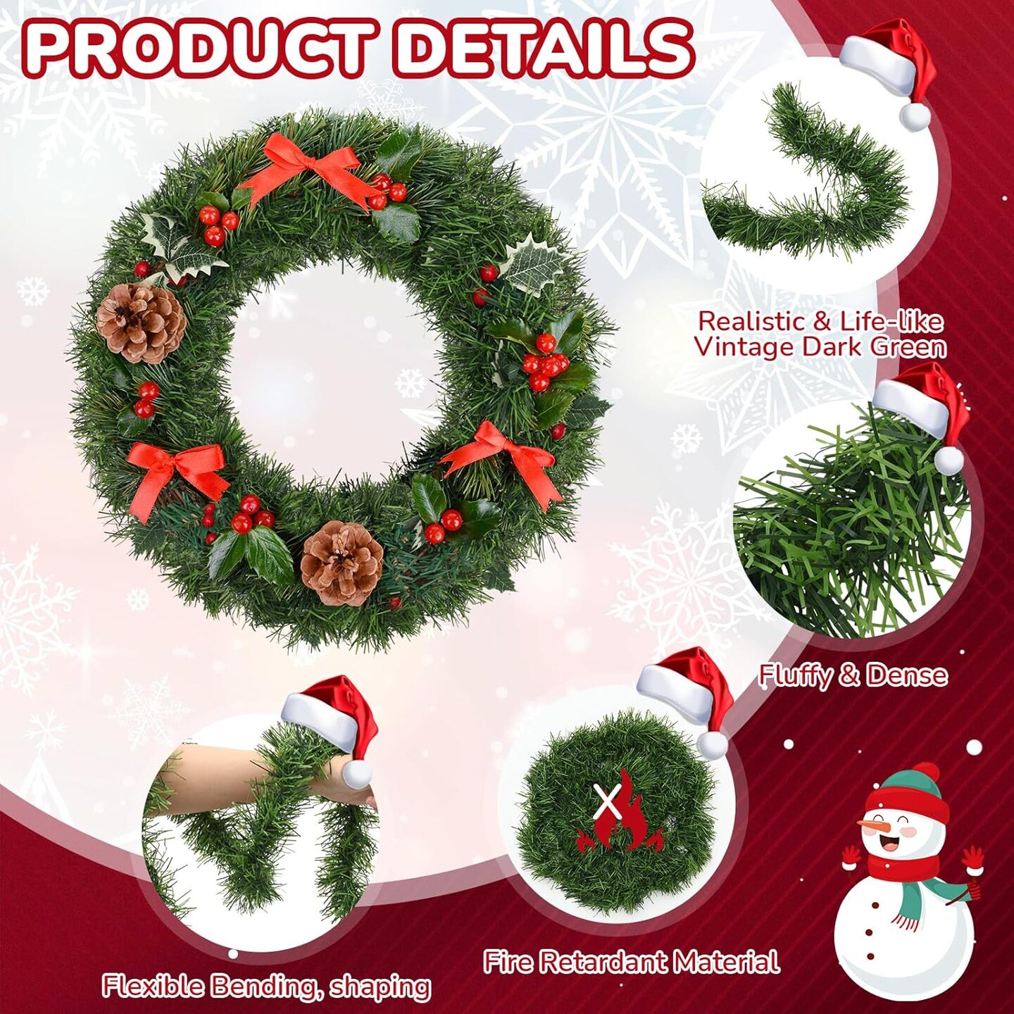 6 Pcs Total 100 ft Christmas Garland Artificial Greenery (	Green)