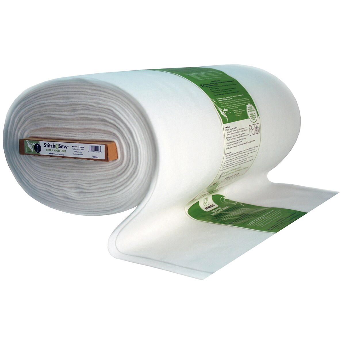 StitchnSew High Loft Sew-In Fleece, White, 45 inches x 15 yards