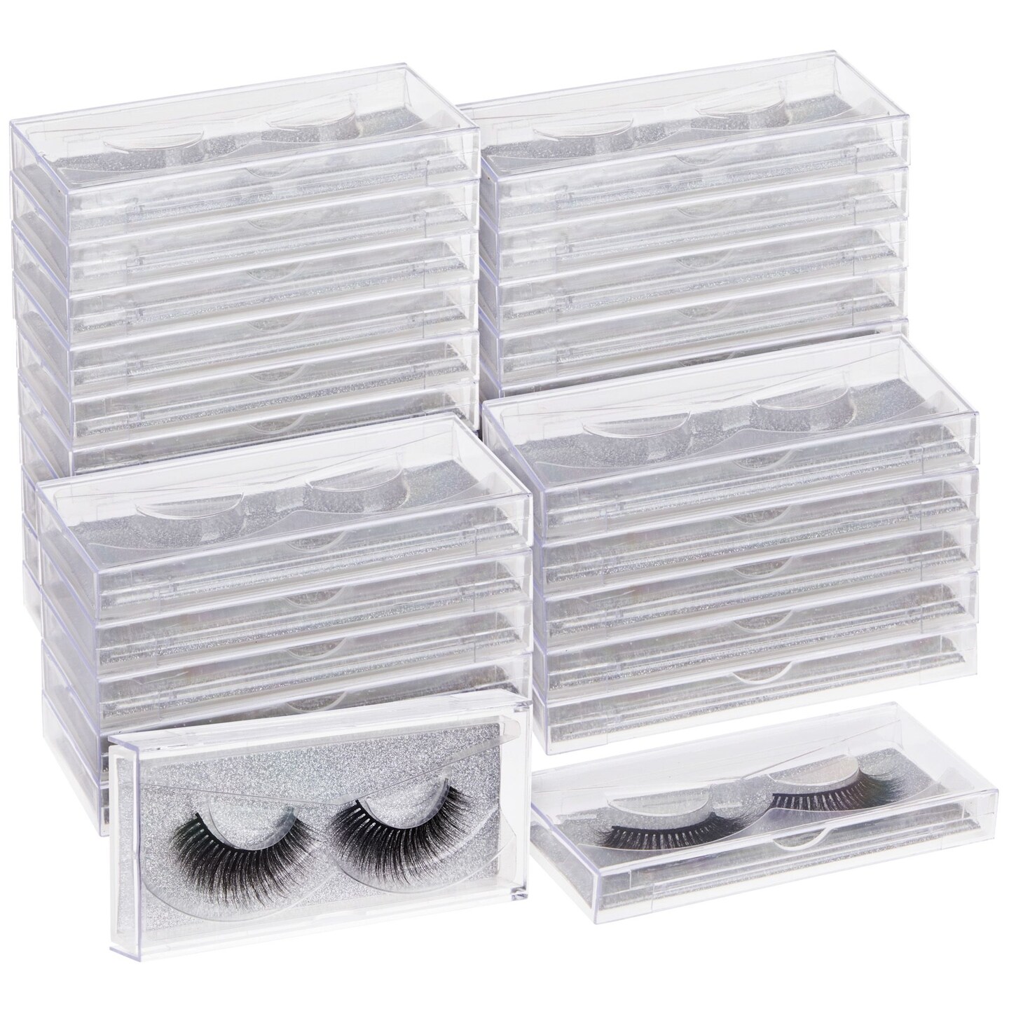 30-Pack Transparent Empty Eyelash Boxes for False Eyelashes, Lash Cases Empty Bulk Wholesale with Glitter Paper Card for Makeup Artists, Women (4.4 x 2 Inches, 0.55" Width)