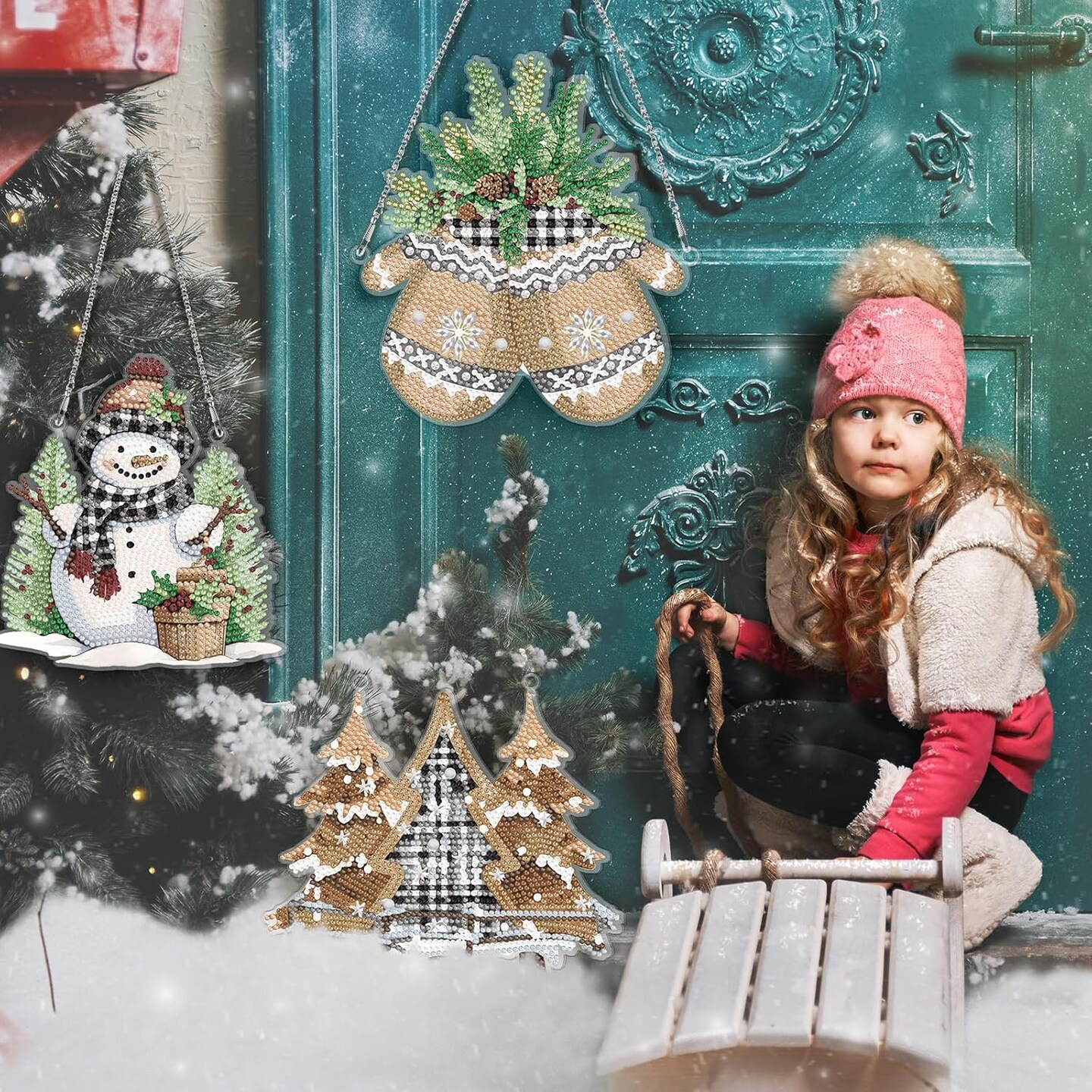 6 Pcs Christmas Diamond Painting Hanging Sign Set Gnome Diamond Art Kits (Vintage)