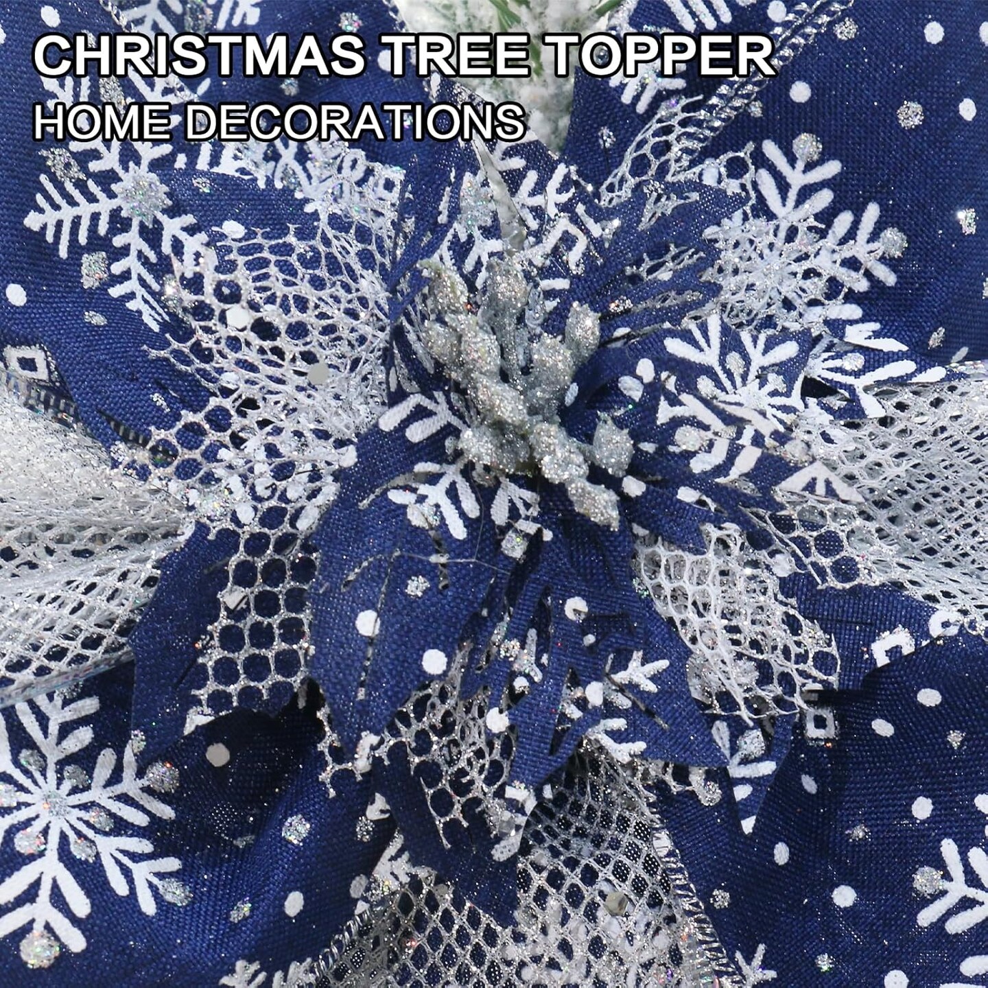 Bow Large Christmas Bow Tree Topper (Deep Blue White)