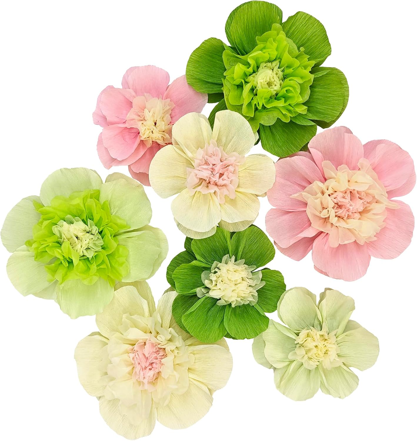 Crepe Paper Flower for Wall Psprt Pom Pom Decor Girls Birthday Party Backdrop Baby Shower Nursery Room Decoration Pack of 9 (Pink Green)