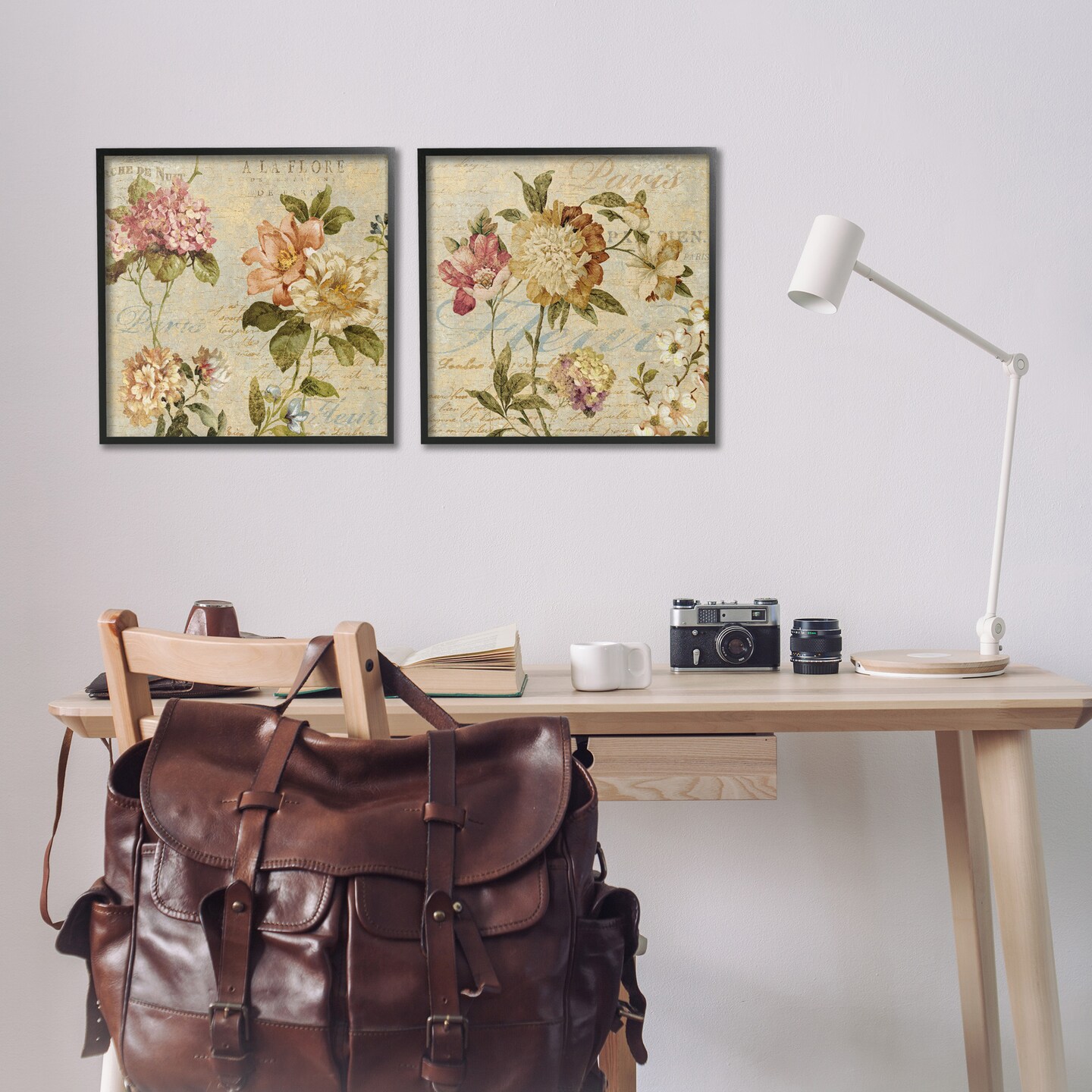 Stupell Industries Vintage French Floral with Script Framed Giclee Art