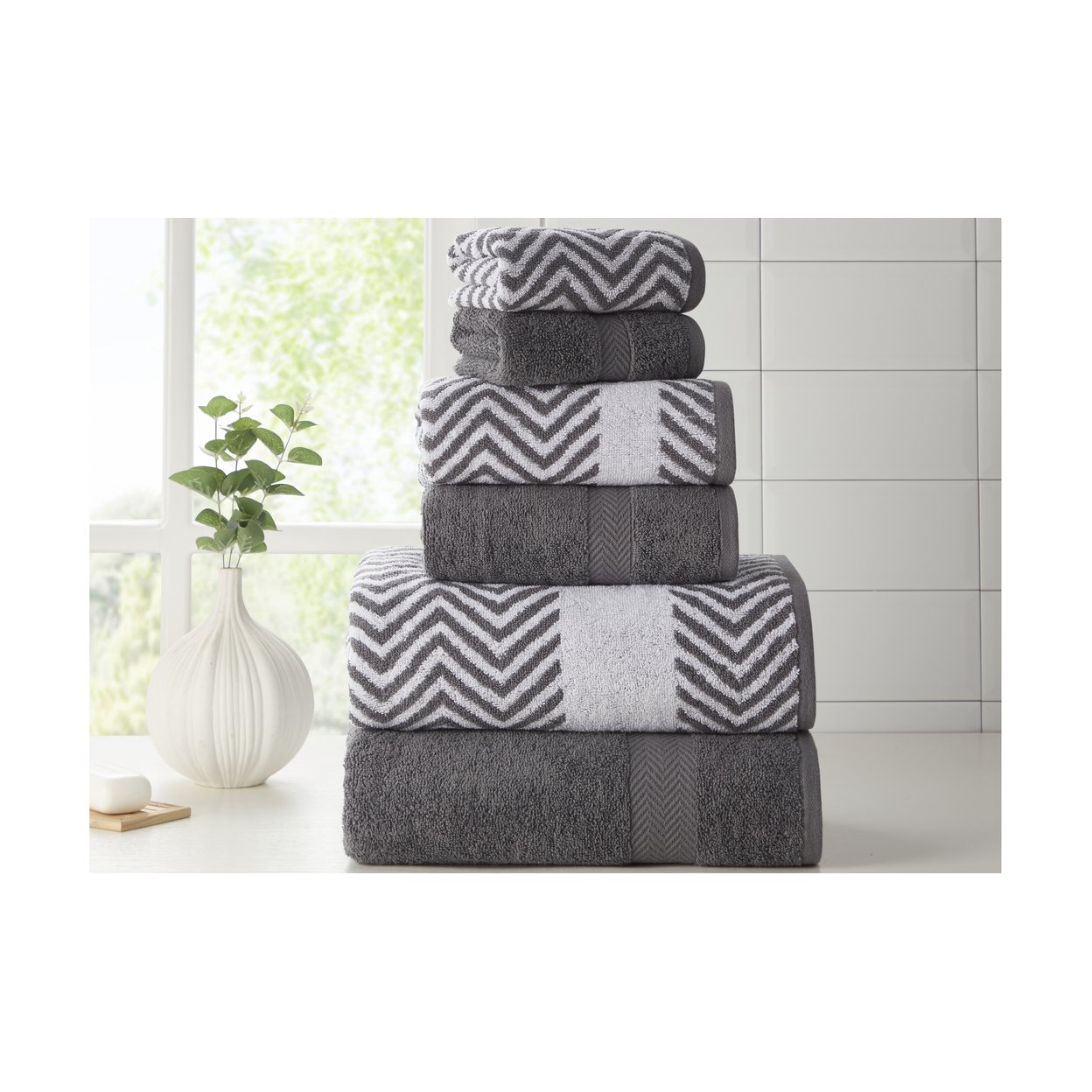 Kathy Ireland 6 Piece Chevron Jacquard Towel Set With Letsdry