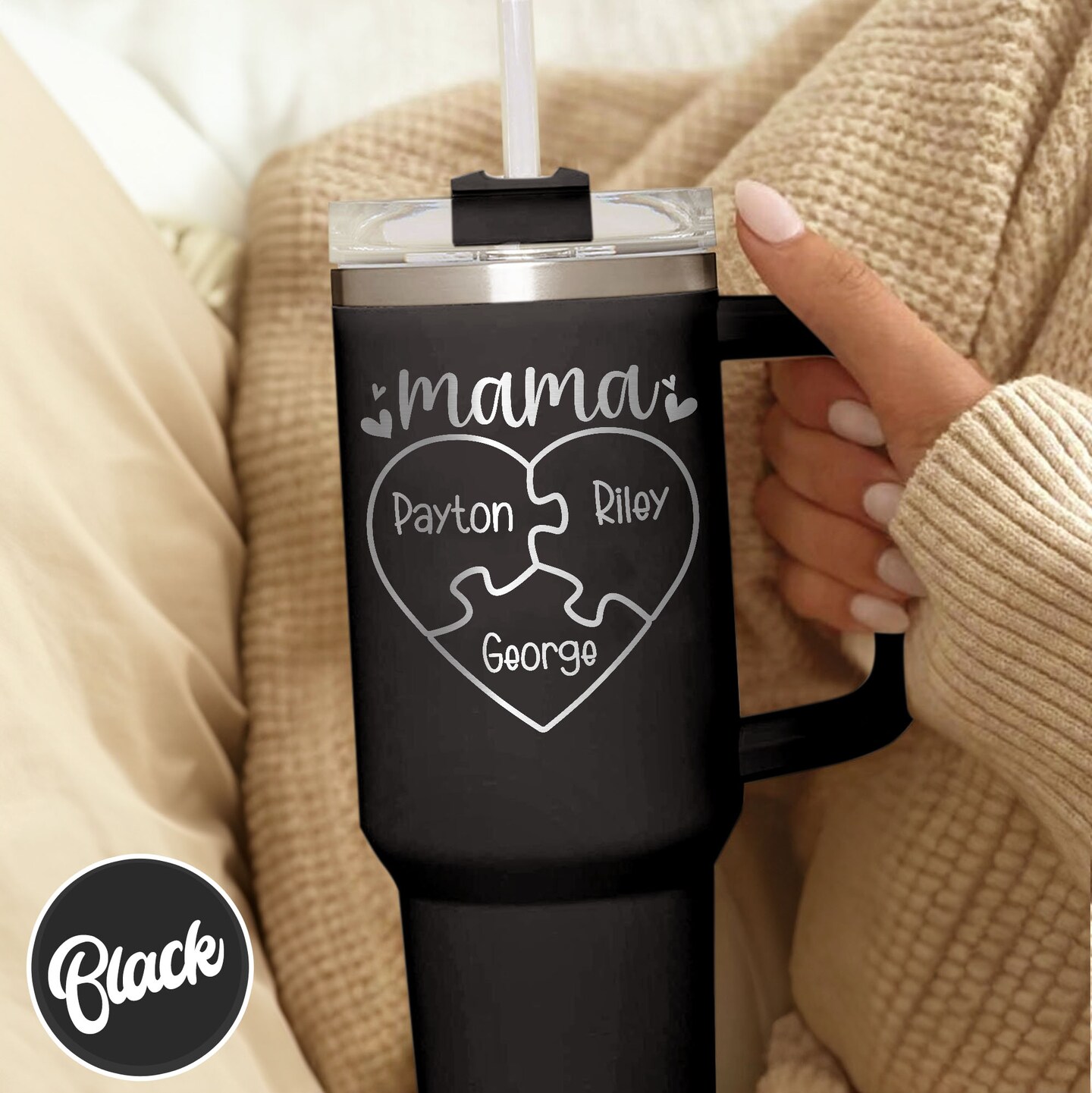 40oz Personalized Mama Tumbler | Custom Engraved Kids Names