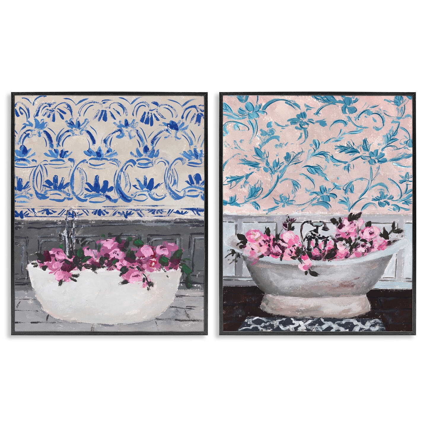 Stupell Industries Flowers In Bath Tub Interior Design Framed Giclee Art